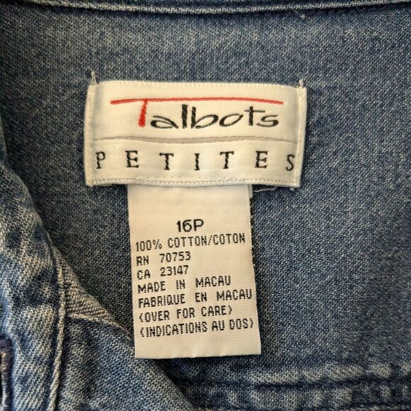 Vintage Talbots Denim Shirt Dress 90s Embroidered Modest Blue Jean Grunge 16P - Picture 14 of 16